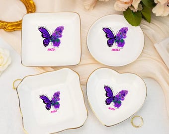 Personalisierte Geburt Blume Schmetterling Keramik Trinket Dish