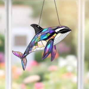 Sonnenfänger Orca Wal Acryl Fensterbehang, Dekoration, Erinnerung Dekoration, Meer Liebhaber Geschenk, Meereswal Wandbehang