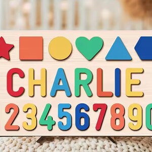 personalized Preschool Gift For Boys and Girls, personalized Toys For Baby, Custom Name Puzzle With Number & Geometry Shape,Baby Shower Gift