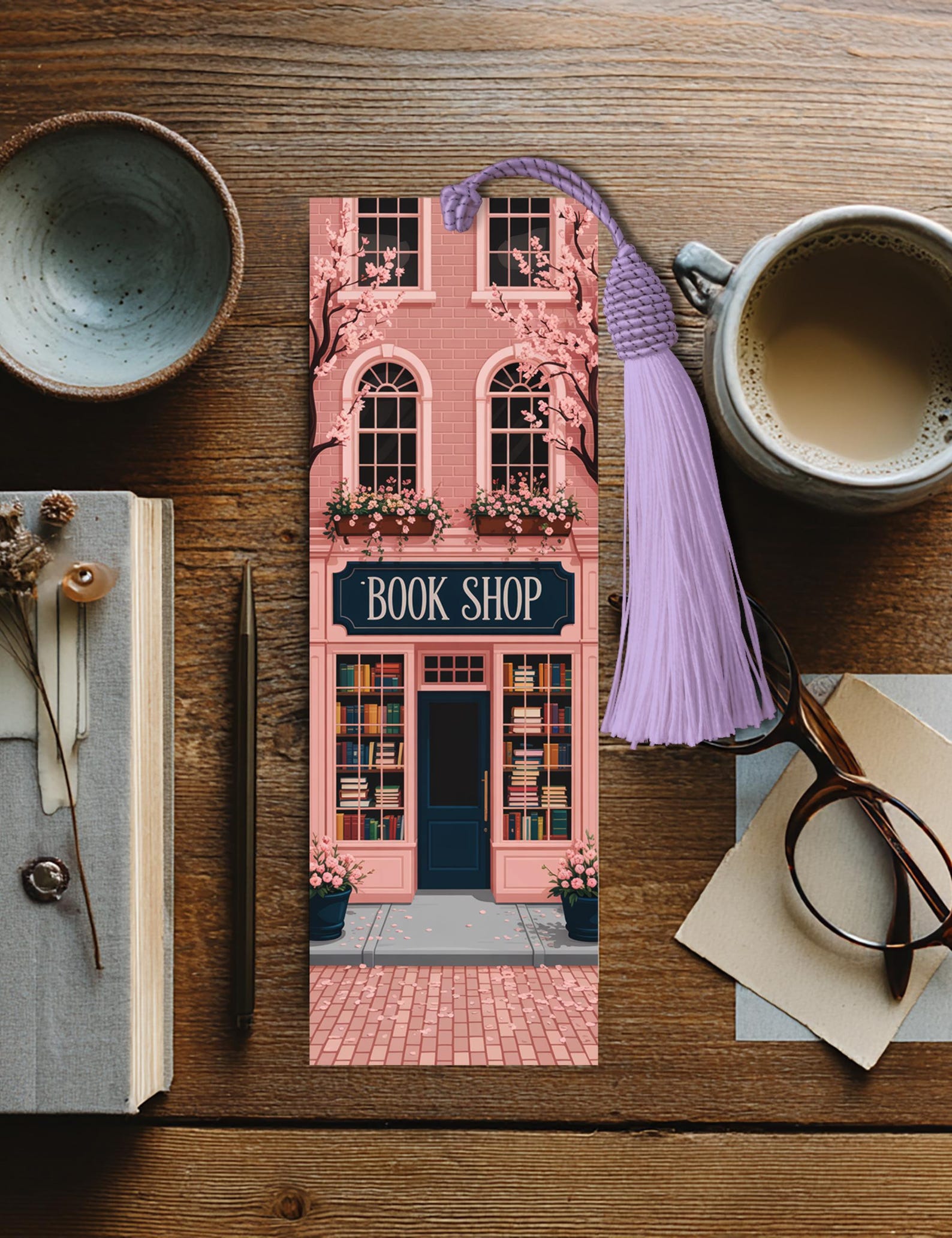 Pink Bookshop Bookmark, Illustrated Bookstore Design, Reading Accessory ...