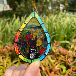 Personalized Loss Of Dogs Sympathy Gift, Custom Dog Memorial Suncatcher With Name And Date, Personalized Teardrop Dog Memorial Ornament