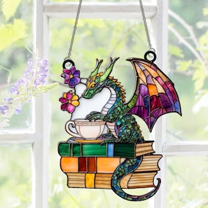 Book Dragon Suncatcher: Fantasy Acrylic Window Art for Book Lovers