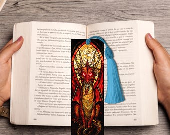 Segnalibro a forma di drago: stile vetrate, per amanti dei libri fantasy romantici