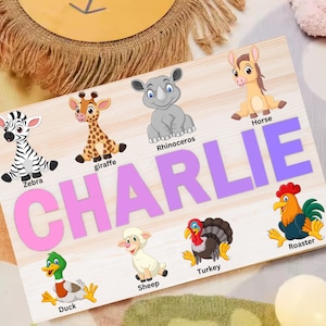 Custom Name Puzzle: Handmade Wood Toy with Animals