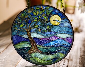 Moon & Star Stained Glass Suncatcher: Celestial Window Decor
