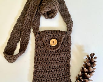 Cross body crocheted cell phone purse