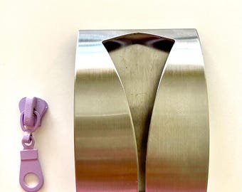 Zipper slider/puller installing tool, metal, sticky back, easy to fix, no hassle, just insert and pull!