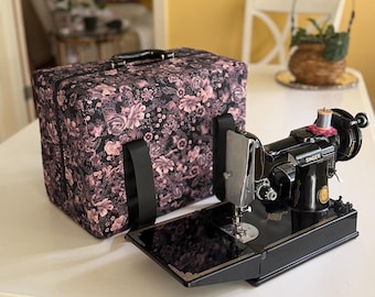 Singer Featherweight sewing machine carrying case/cover zippered with sturdy handles, zippered, made of pre-quilted fabric