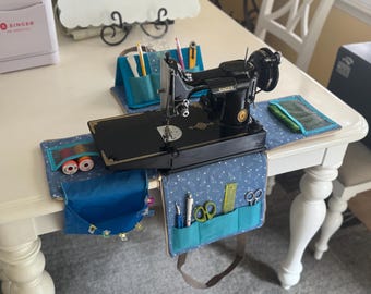 NEW! Singer Featherweight Protective tote and workstation 2 in 1, made of cork on the outside and cotton inside + mesh and fleece pockets
