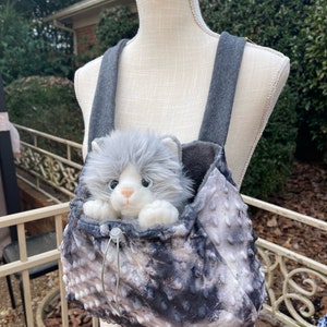 Pet carrier, pet sling, dog carrier, cat carrier, kangaroo pouch, hands free, adjustable straps, soft baby minky outside/ultra fluffy inside
