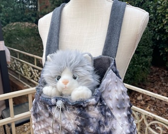 Pet carrier, pet sling, dog carrier, cat carrier, kangaroo pouch, hands free, adjustable straps, soft baby minky outside/ultra fluffy inside