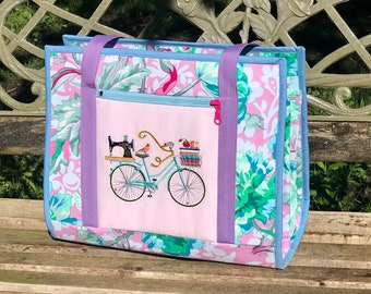 PDF, Ultimate Carry All Bag for sewing, quilting, beading and other crafts, 18 pockets, ironing pad, sleeve for roller cart, 3 vinyl bags