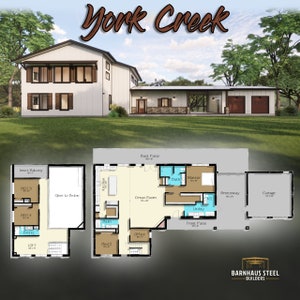 York Creek Barndominium Plan : Modern Farmhouse Steel Framed - (4 Bed / 3.5 Baths) Design Blueprints