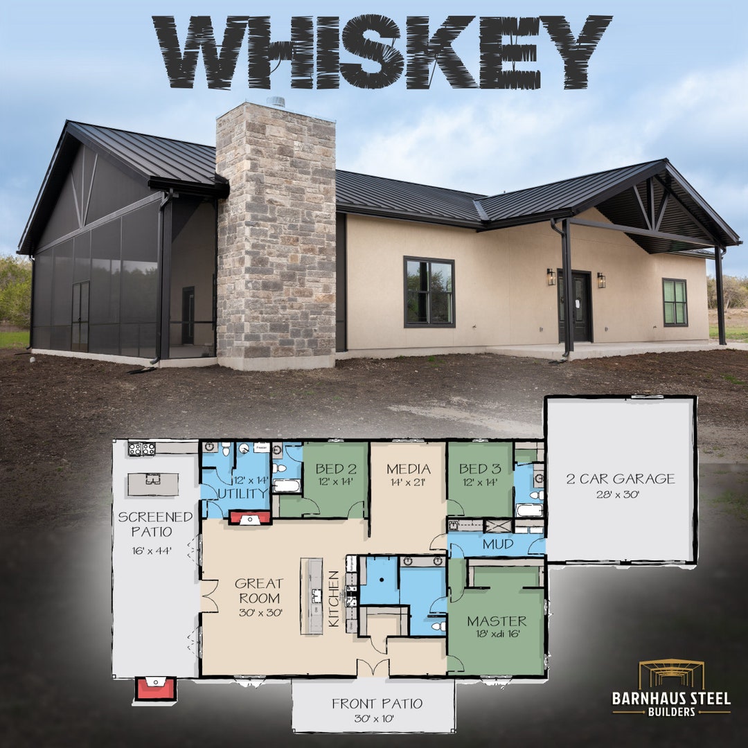 The Whiskey Barndominium: A Modern Steel Framed Farmhouse - (3 Bed / 3.5  Baths) Design Blueprints - Etsy Israel, image size:1080x1080