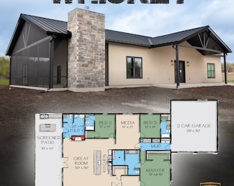 The Whisky Barndominium : une ferme moderne à ossature d&#39;acier - Plans de conception (3 chambres / 3,5 salles de bains)