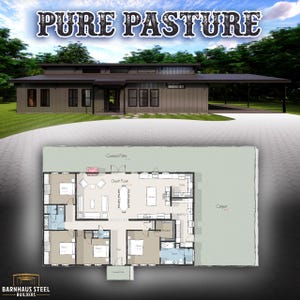 The Pure Pasture: plano de casa de campo moderna de 2626 pies cuadrados, 4 habitaciones, 2,5 baños y diseño de cochera