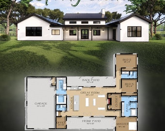 The Spring Creek Modern Farmhouse - 3 chambres, 3 salles de bain 2639 pi² Plans de conception de construction