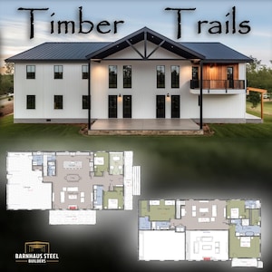 Timber Trails Barndominium - 5 Bedrooms / 5 Baths 4,147 SF Living. Modern Farmhouse Home Design Blueprints