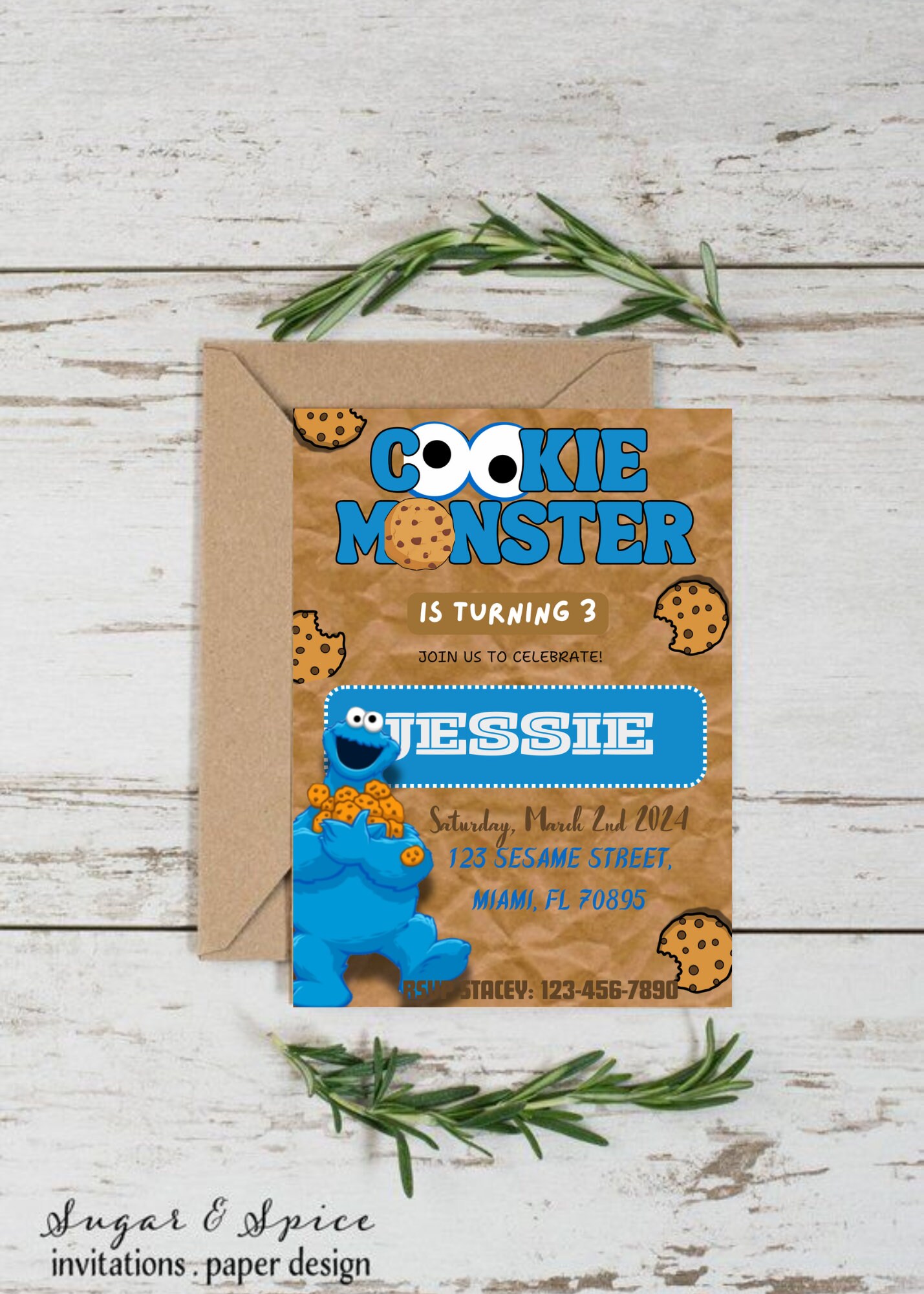 Cookie Monster Birthday Invitation