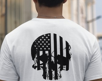 Veterano militar estadounidense Skull - Camiseta unisex de manga corta