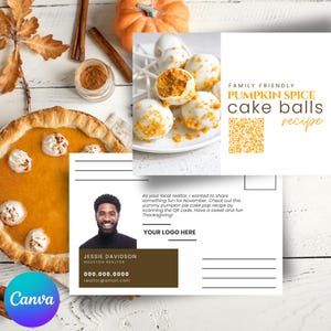 Carte postale modifiable de recette de novembre pour l'immobilier, publipostages marketing pour l'action de grâces pour agents immobiliers, cartes de fiançailles client d'automne, modèle Canva