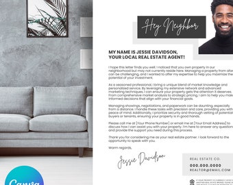 Carta inmobiliaria de propietario ausente, Propietario fuera del estado, Marketing inmobiliario, Plantilla de carta de agente inmobiliario, Envío publicitario imprimible, Editable en Canva
