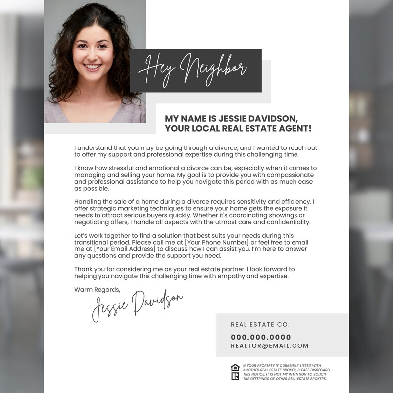 Carta inmobiliaria para personas recién divorciadas, Carta de divorcio, Marketing inmobiliario, Agente inmobiliario, Plantilla imprimible, Editable en Canva imagen 5