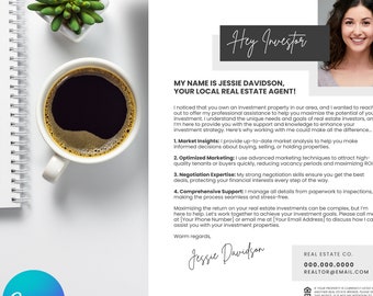 Carta para inversores inmobiliarios, Carta para inversores, Bienes inmuebles comerciales, Campaña por correo, Agente comercial, Plantilla imprimible, Editable en Canva