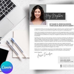 Carta inmobiliaria para personas recién divorciadas, Carta de divorcio, Marketing inmobiliario, Agente inmobiliario, Plantilla imprimible, Editable en Canva imagen 1