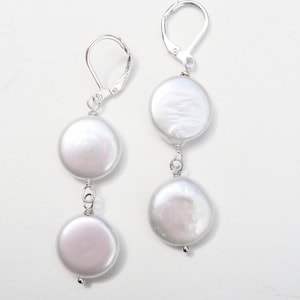 Bright white double coin pearl earrings, Perfect Bridal earrings