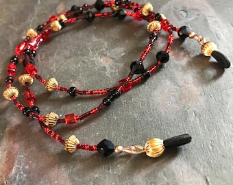 Chaîne de lunettes noire | Chaîne porte-lunettes dorée | Chaîne pour lunettes de vue | Chaîne à lunettes rouge | Cadeau pour bibliothécaire avec cordon à lunettes en perles