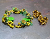 Dandelion Anklet Floral Ankle Bracelet Dandelion Earring Jewelry Set Lucite and Vintage Enameled Flowers on Adjustable Chain