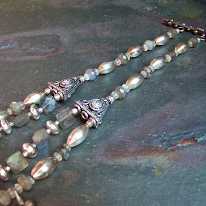 Labradorite Necklace with Moroccan Charms Old Tribal Silver Jewely Ethereal 2 Strand Necklace Ethnic Club Necklace Double Strand image 3