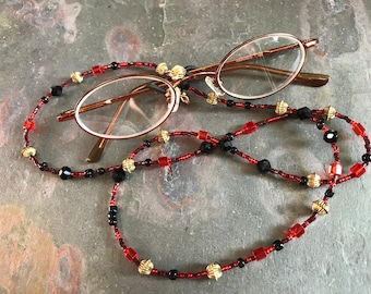 Black Eyeglass Chain | Gold Glasses Holder Chain | Eye Glasses Chain | Red Eyeglasses Chain | Beaded Glasses Cord Librarian Book Lover Gift