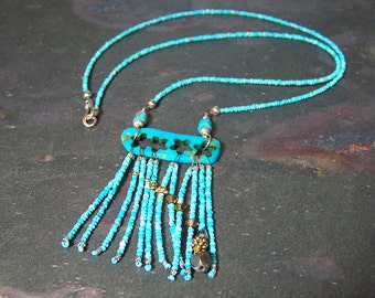 Pendentif étoile filante | Collier Comète Pyrite | Vraie Turquoise | Bijoux d'art perlé du sud-ouest | Pendentif Météore Turquoise La Belle au Bois Dormant