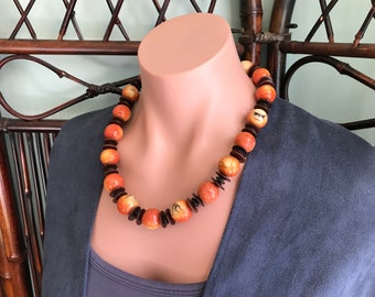Collier corail fleur de pommier | Corail éponge rare naturel vintage, noix de tagua | Collier tropical | Bijoux terreux, plage, rouge chaud