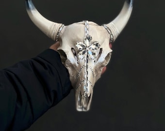 Rhinestone Cow Skull. Western Wedding Decor. Country Wedding Cake Adornment. Quinceañera Decor. Wall Mount Cow Skull. Bedazzled Skull Art.
