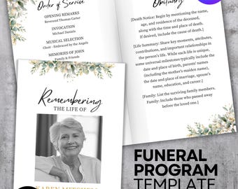 Memorial Service Program Template: Elegant Celebration of Life (Canva Editable, US Letter)