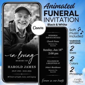 Animerad begravningsinbjudan | Celebration of Life Canva-video (digital nedladdning)