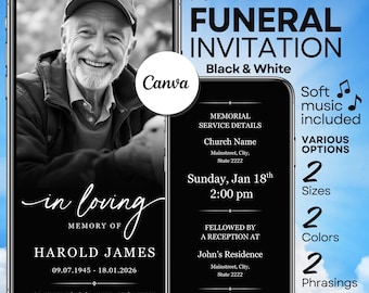 Convite animado para funeral | Celebração da vida em vídeo no Canva (Download digital)
