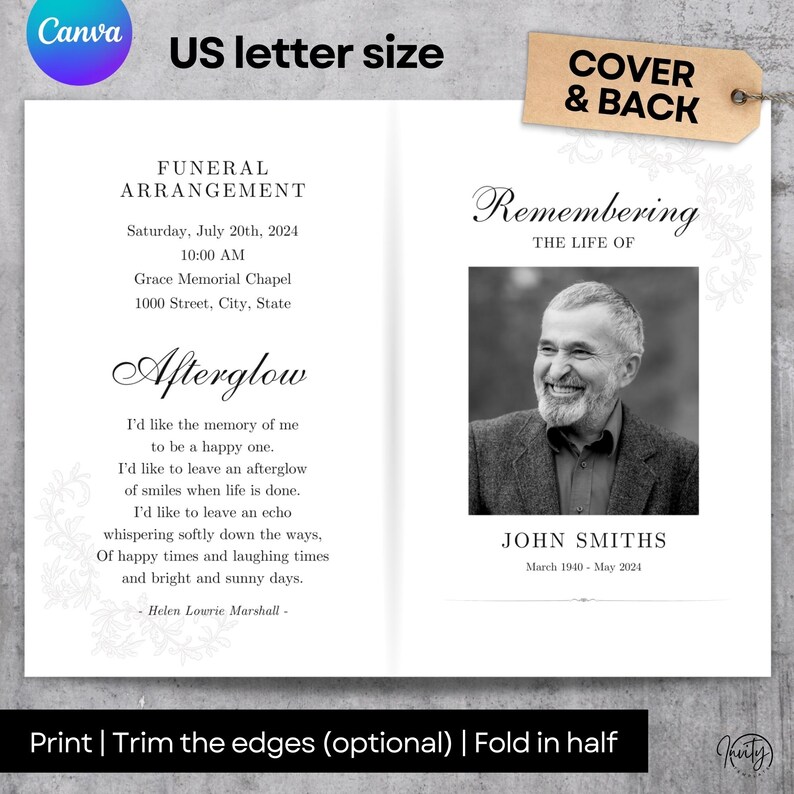 Memorial Service Program Template: Celebration of Life (canva) - Etsy
