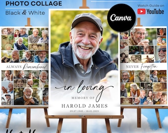 Funeral Photo Collage Template: Celebration of Life Memorial (Canva, Digital Download)