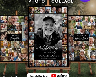Funeral Celebration of Life Photo Collage, Memorial Display Board, In Loving Memory Canva Template – Funeral Photo Sign, 3 Layouts, 13 Sizes