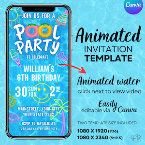 Pool Party Animated Invitation, Summer Birthday Party Evite, Text Invitation, Pool Party Invitation, Electronic Invite, Digital Invitation