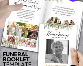 Modelo de livreto para funeral: Celebração da vida, Ordem do serviço (PDF editável do Canva)