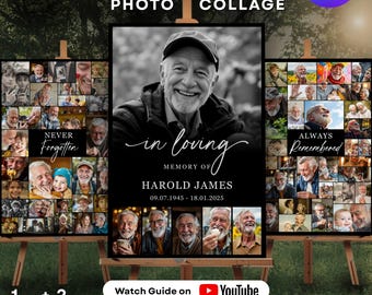 In Loving Memory Funeral Collage Photo, Funeral Sign Board, Memorial Celebration of Life – Funeral Photo Sign Canva, 3 Layouts, 13 Sizes