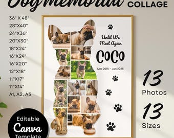 Modelo de colagem de fotos em homenagem a um Bulldog Francês no Canva: Impressão editável, 13 fotos, 13 tamanhos.