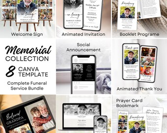 Collection funéraire, pack de 8 modèles modifiables de services commémoratifs pour la célébration de la vie