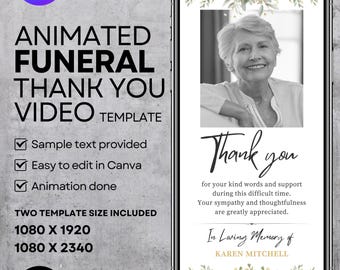 Modelo de vídeo animado de cartão de agradecimento para funeral: Canva editável