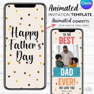 Cartão de Dia dos Pais, Cartão Digital Animado de Dia dos Pais, Modelo de Cartão do Melhor Pai de Todos os Tempos, Cartão Eletrônico Editável de Dia dos Pais, Modelo Canva